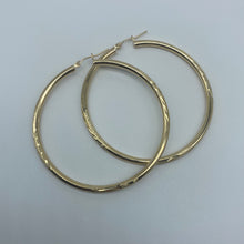 Load image into Gallery viewer, Medium 10K Gold Frosted Diamond Cut Hoop Earrings
