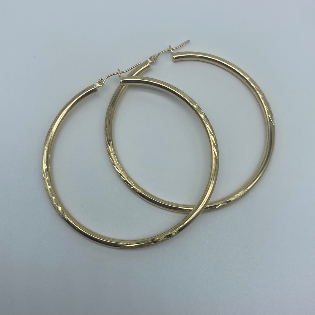 Medium 10K Gold Frosted Diamond Cut Hoop Earrings