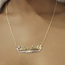 Load image into Gallery viewer, Two Tone Diamond Cut and Hand Engraved Cursive Font Personalized Name Necklace with Rolo Chain

