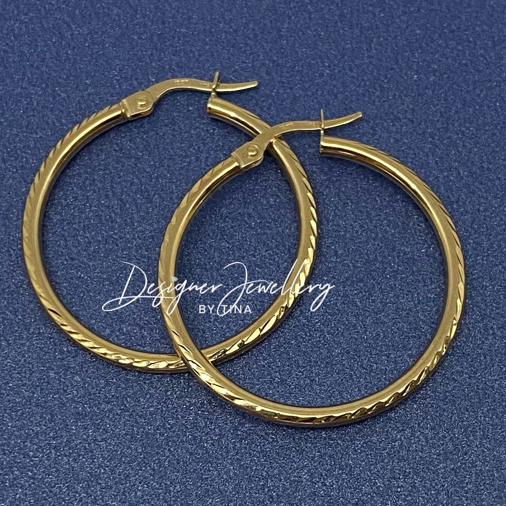 10K Gold Diamond Cut Hoops