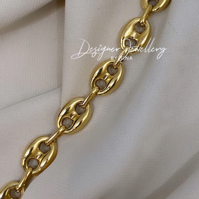 10K Gold Puffed Marine Link Bracelet/Anklet/Chain