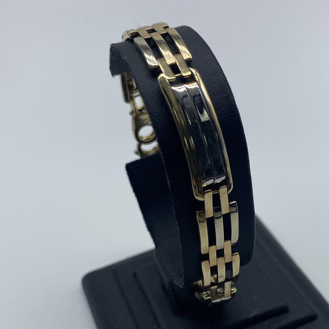 Mens 10K Italian Gold Fancy Two Tone Link Bracelet