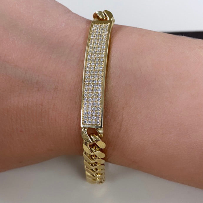 Mens 10K Gold Iced Out ID Bracelet