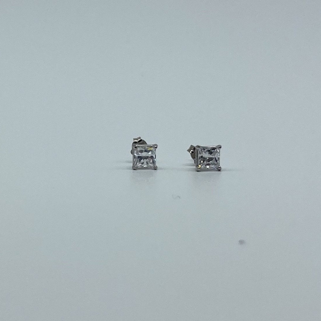 10K Gold 4.4 mm Princess Cut Cubic Zirconia Stud Earrings