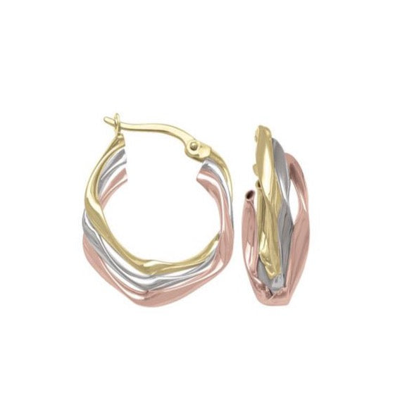 10K Gold Tri-Colour Fancy Hoop Earrings