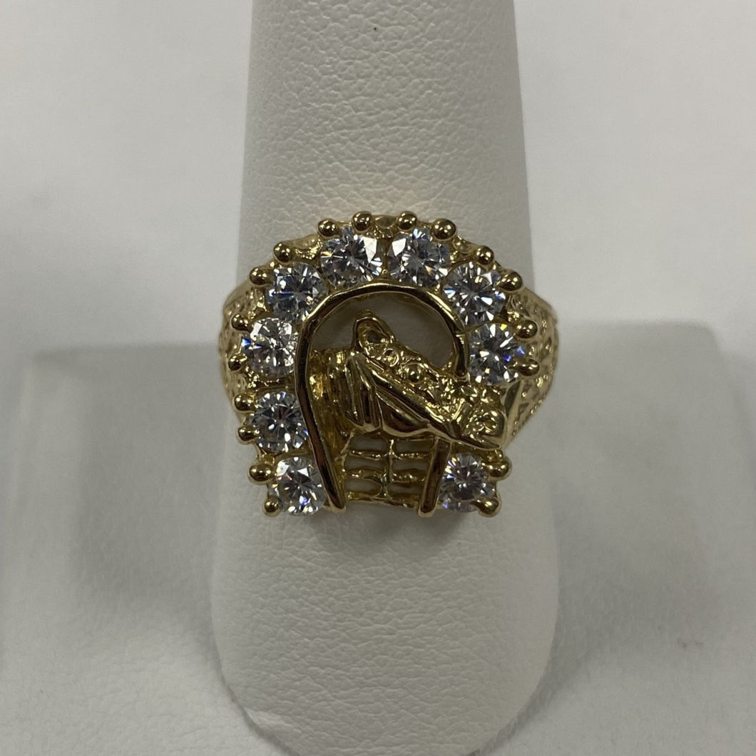 Mens 10K Cubic Zirconia Horse Shoe Ring