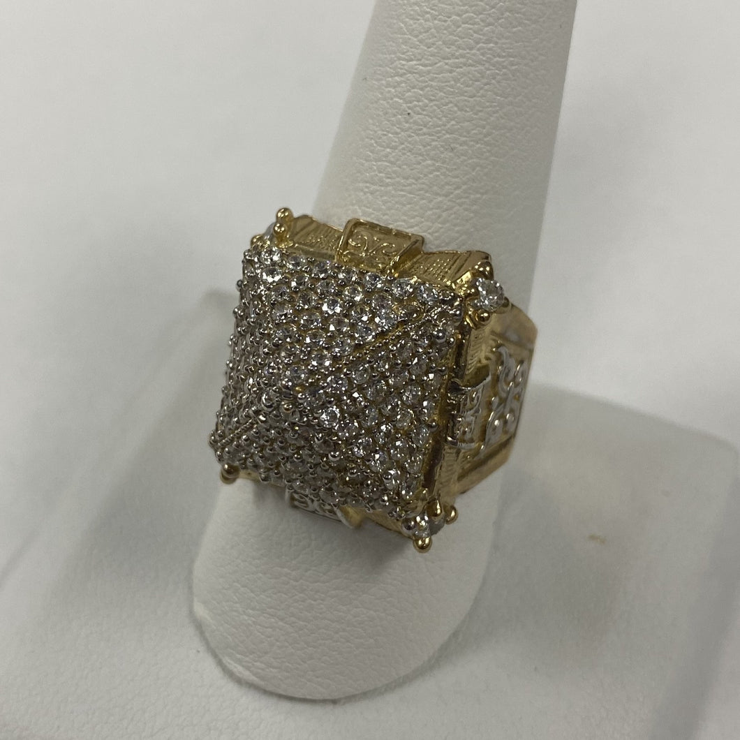 10K Gold Two Tone Fleur De Lis Inspired Pyramid Ring