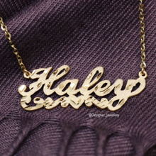 Load image into Gallery viewer, Diamond Cut Cursive Font Personalized Name Necklace with Rolo Chain
