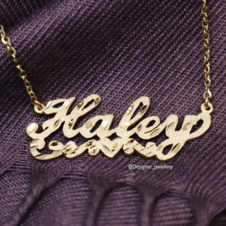 Diamond Cut Cursive Font Personalized Name Necklace with Rolo Chain